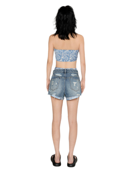 Wave Trim Denim Shorts