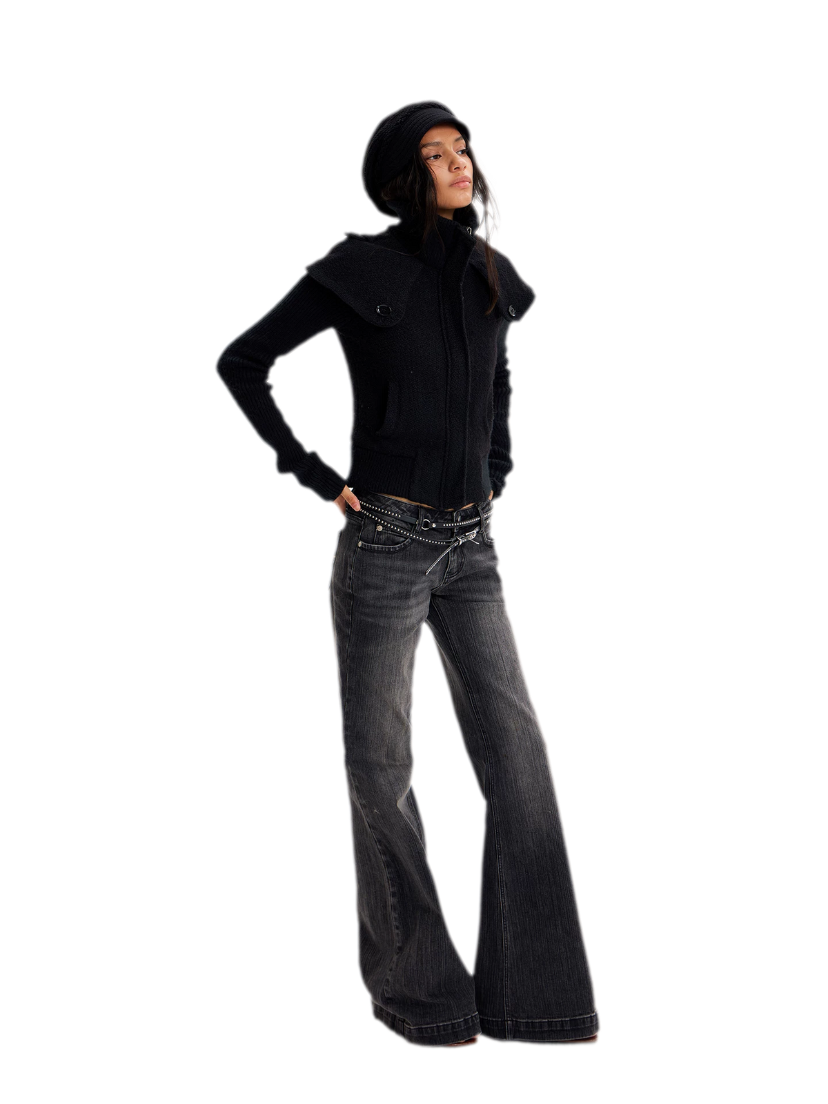 Chaqueta de lana con cuello de chal y patchwork