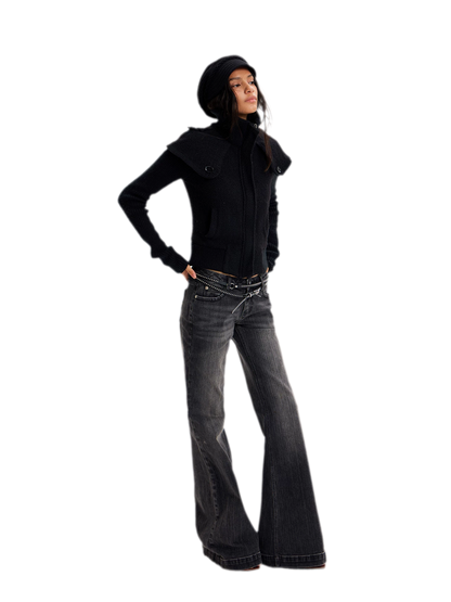 Chaqueta de lana con cuello de chal y patchwork