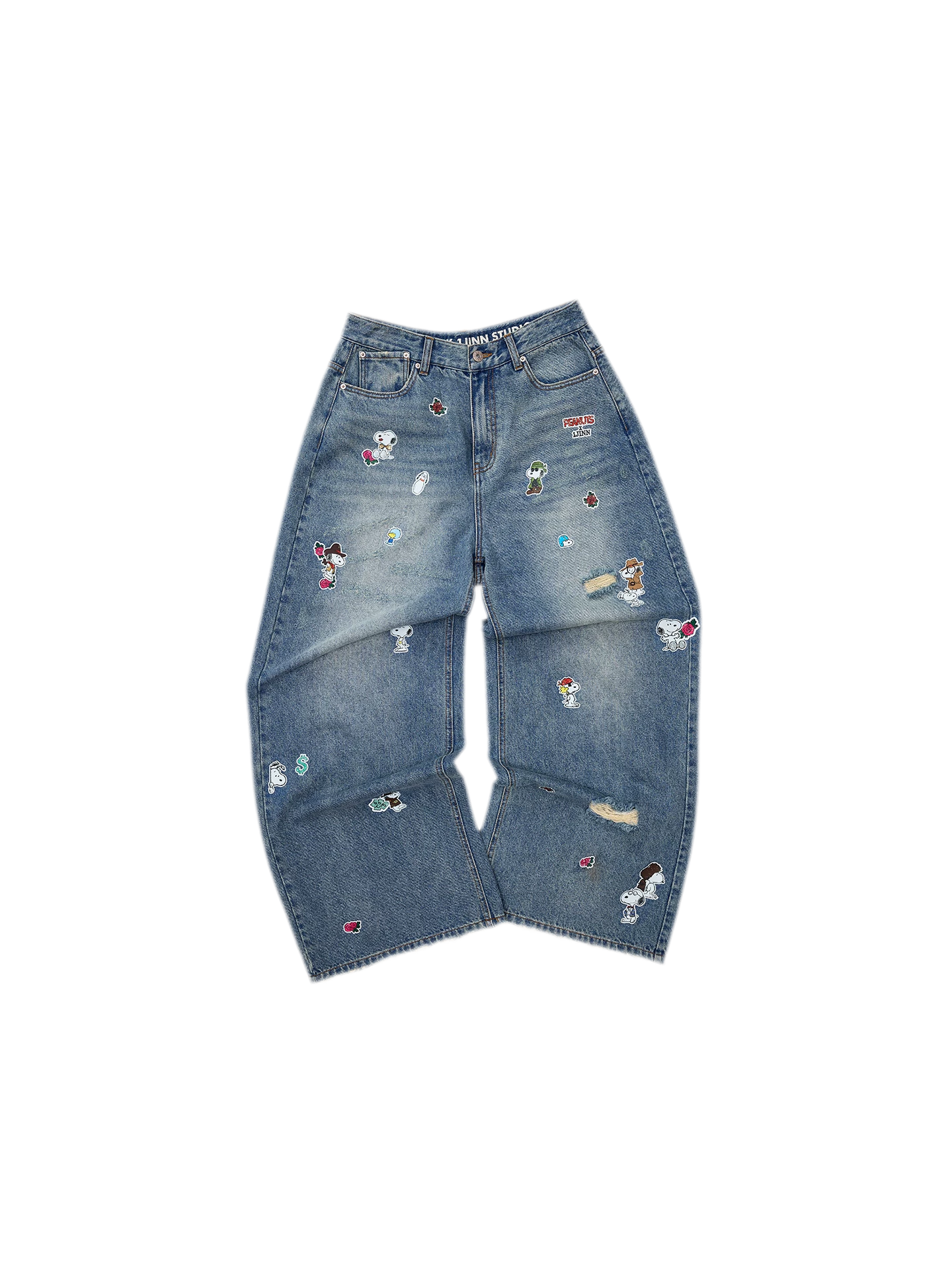 Washed Distressed Wide-Leg Jeans
