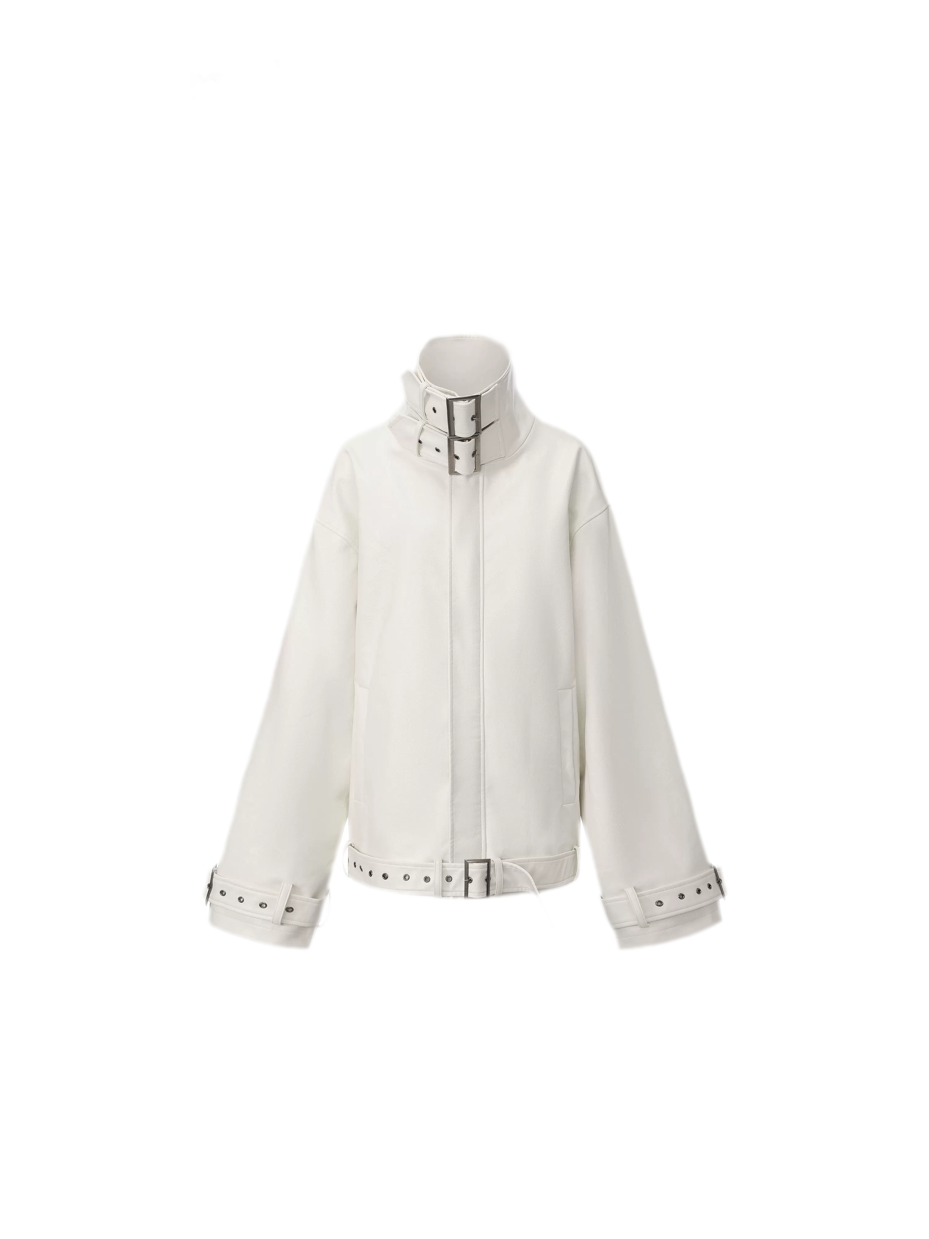 Synthetic Leather Stand-Collar Jacket