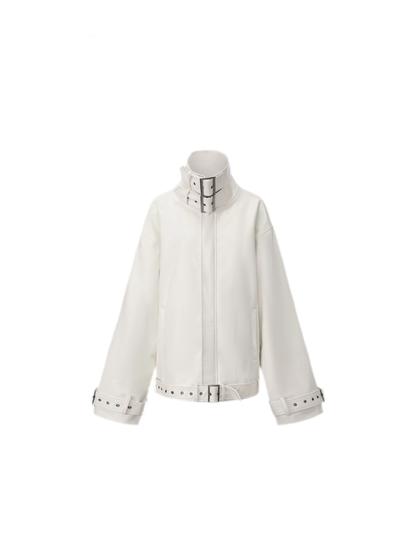 Synthetic Leather Stand-Collar Jacket