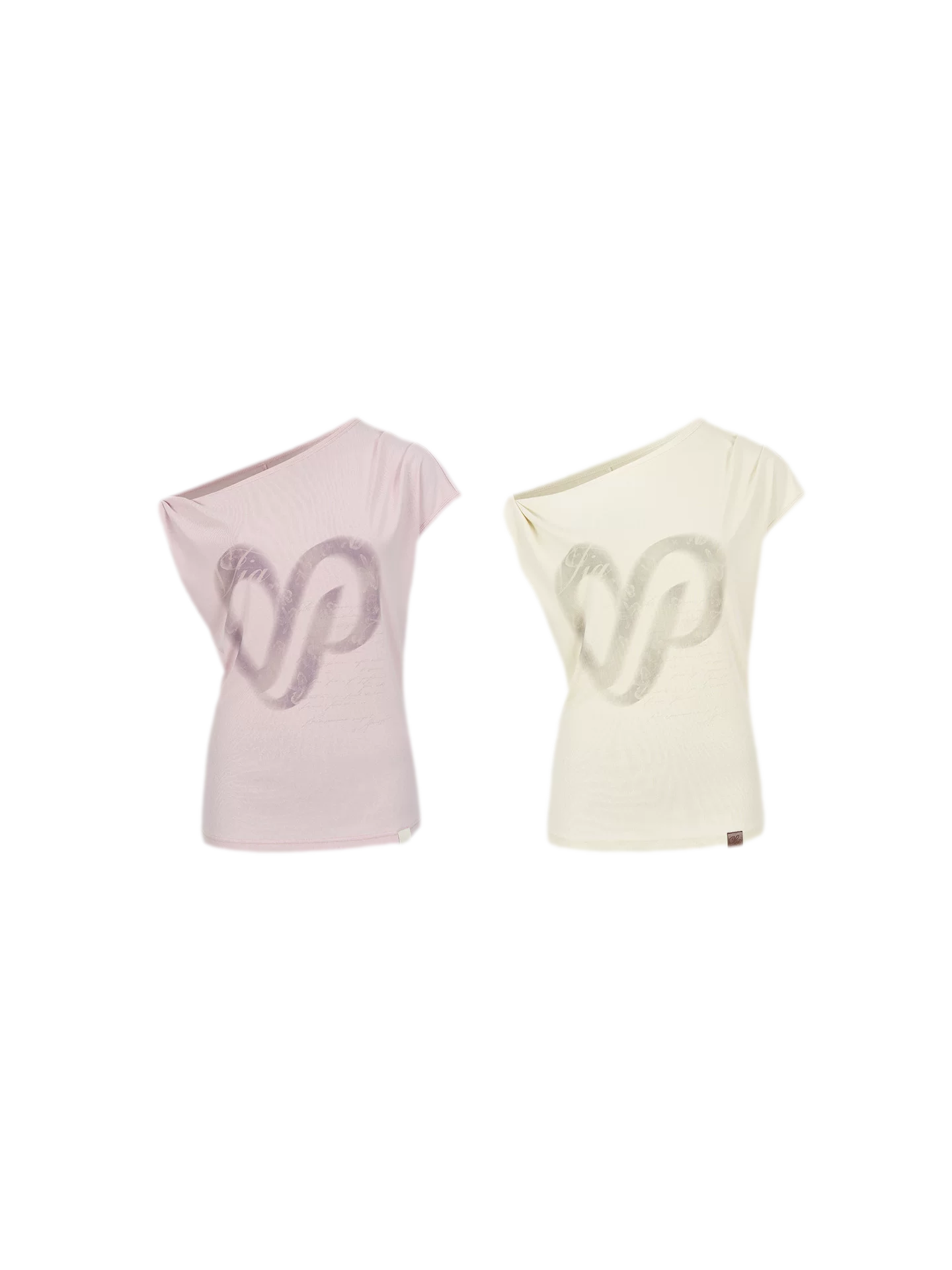 Asymmetric Shoulder Heart Logo Ruched Waist T-shirt