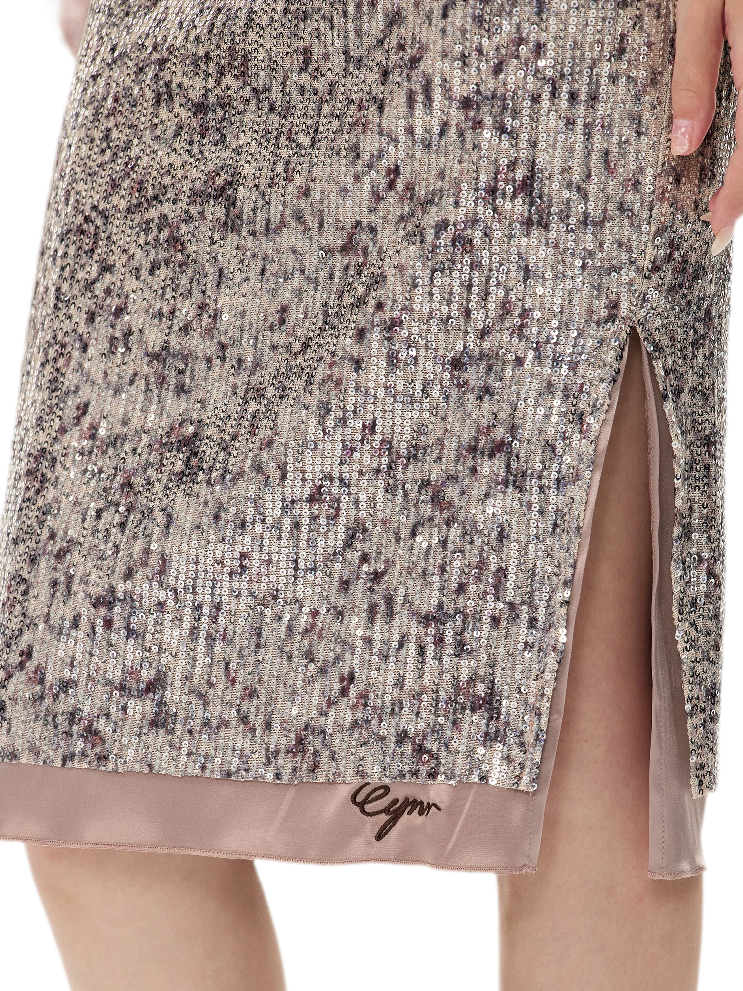 Purple Sequin Slit Skirt