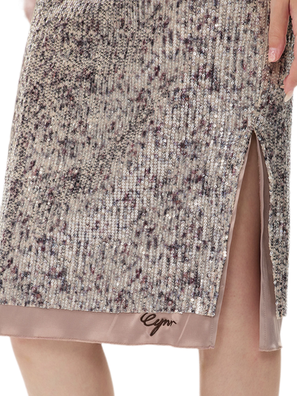 Purple Sequin Slit Skirt