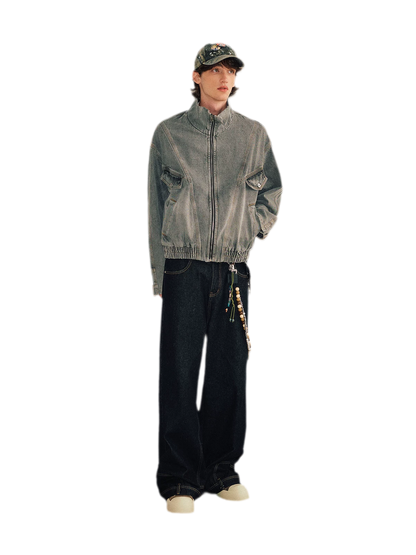 Washed Denim Wide-Leg Jeans