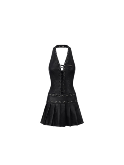 Leather Halter Mini Dress