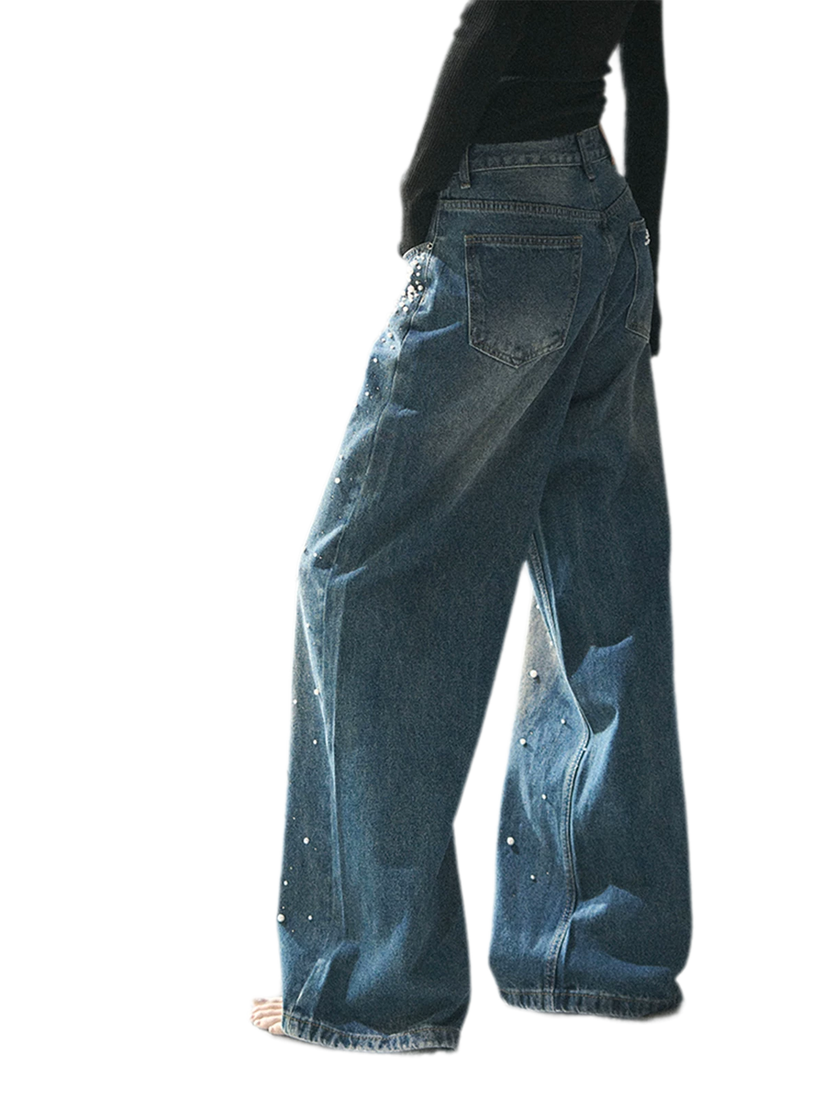 Washed Pearl Wide-Leg Jeans