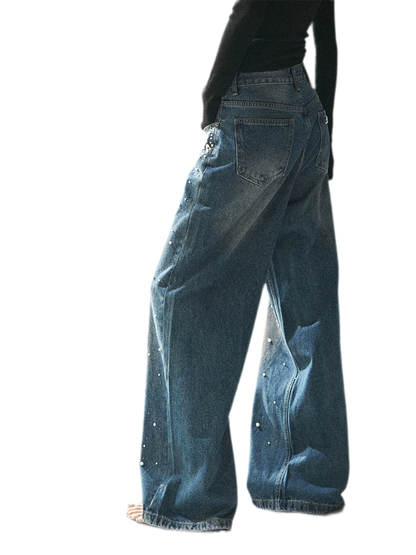 Washed Pearl Wide-Leg Jeans