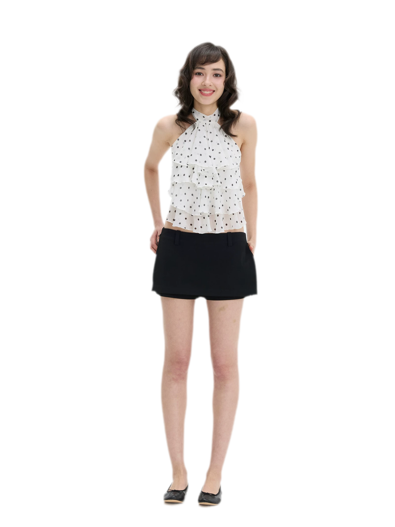 Polka-Dot Ruffle Halter Top
