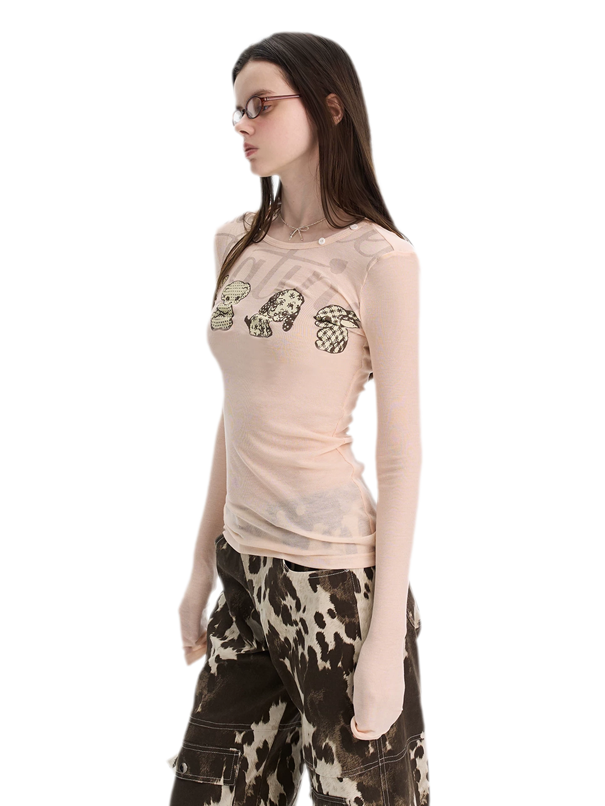 T-shirt stampata slim fit a maniche lunghe