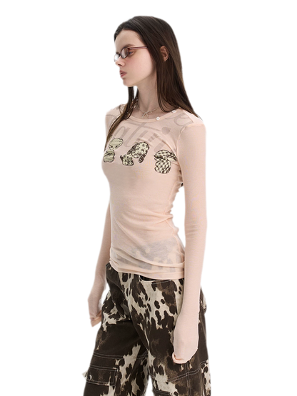 T-shirt stampata slim fit a maniche lunghe
