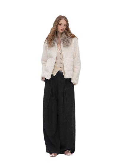 Pleated Contrast Wide-Leg Trousers