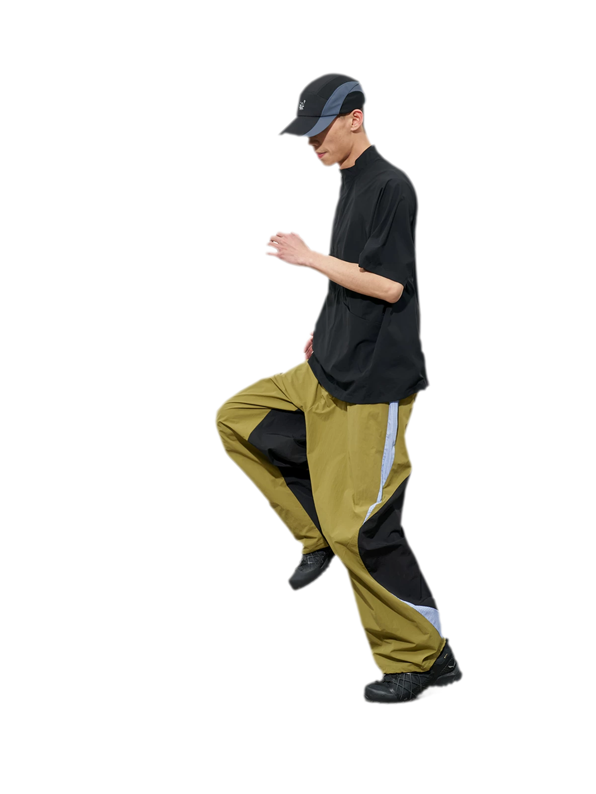 Pleated Color-Block Nylon Trousers