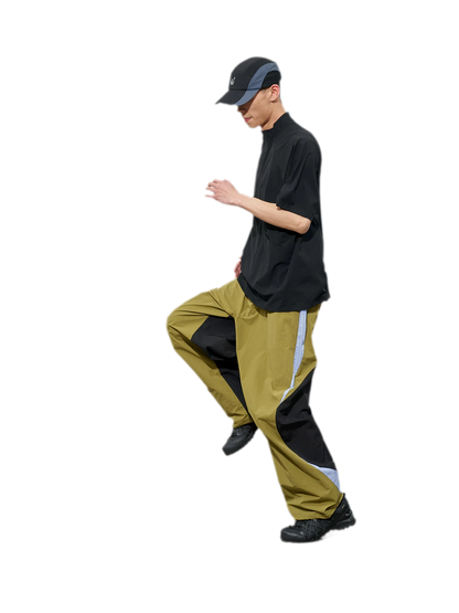 Pleated Color-Block Nylon Trousers