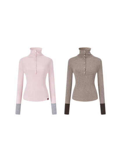 Pull ajusté côtelé à blocs de couleurs