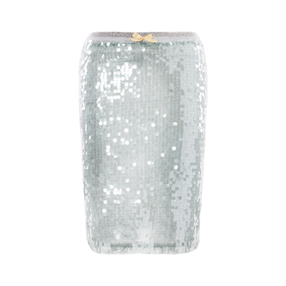 Sequin-Embellished Silver Waist Midi Skirt