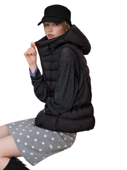 Cropped Hooded Duck-Down Vest