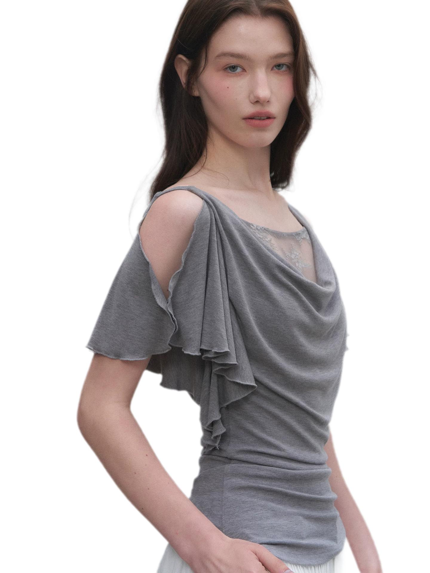 Tencel Lace Cowl Neck Top