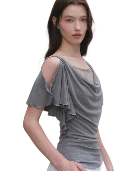 Tencel Lace Cowl Neck Top