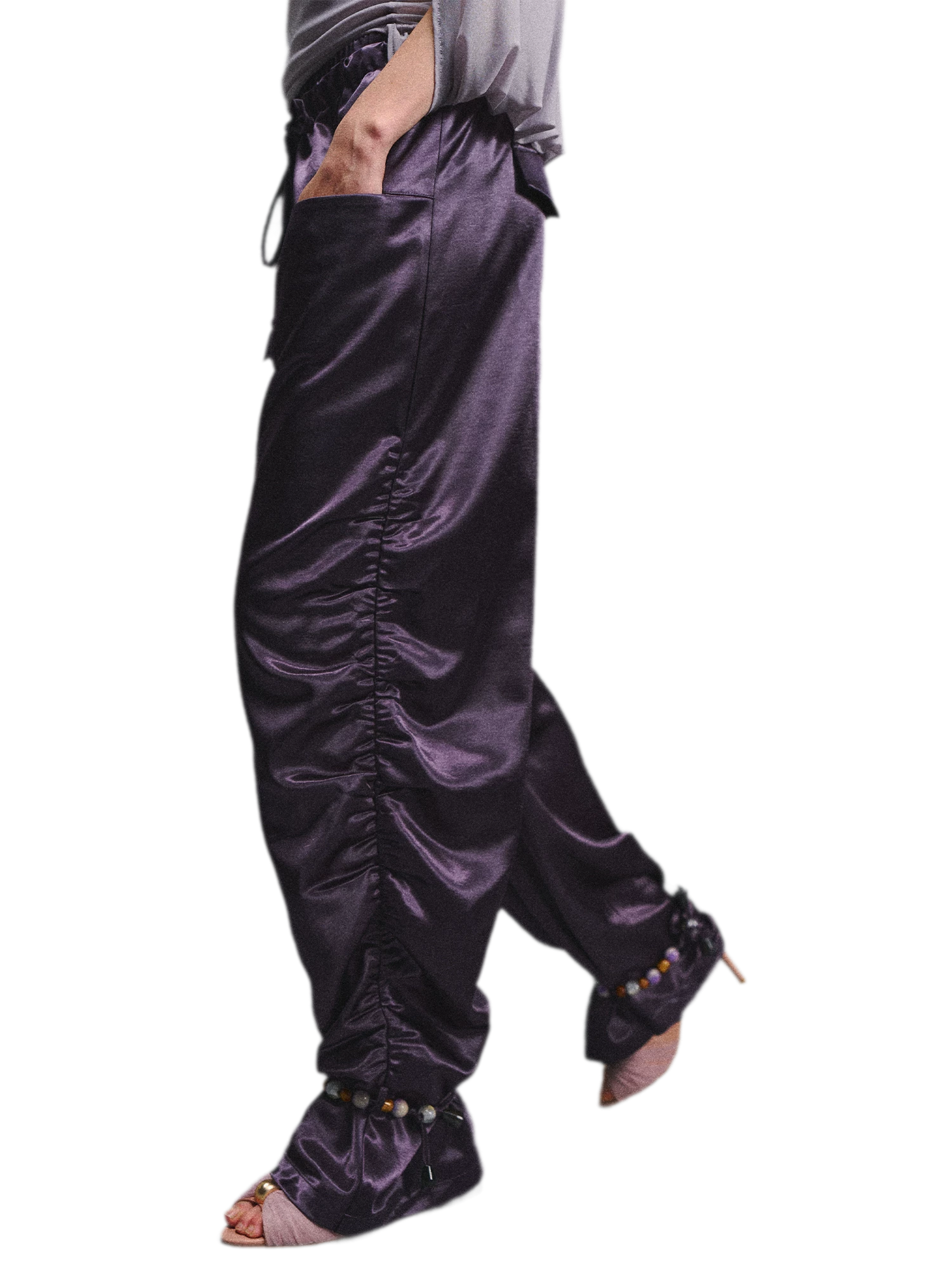 Satin Jogger Pants with Beaded Drawstring