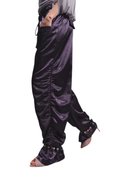 Satin Jogger Pants with Beaded Drawstring