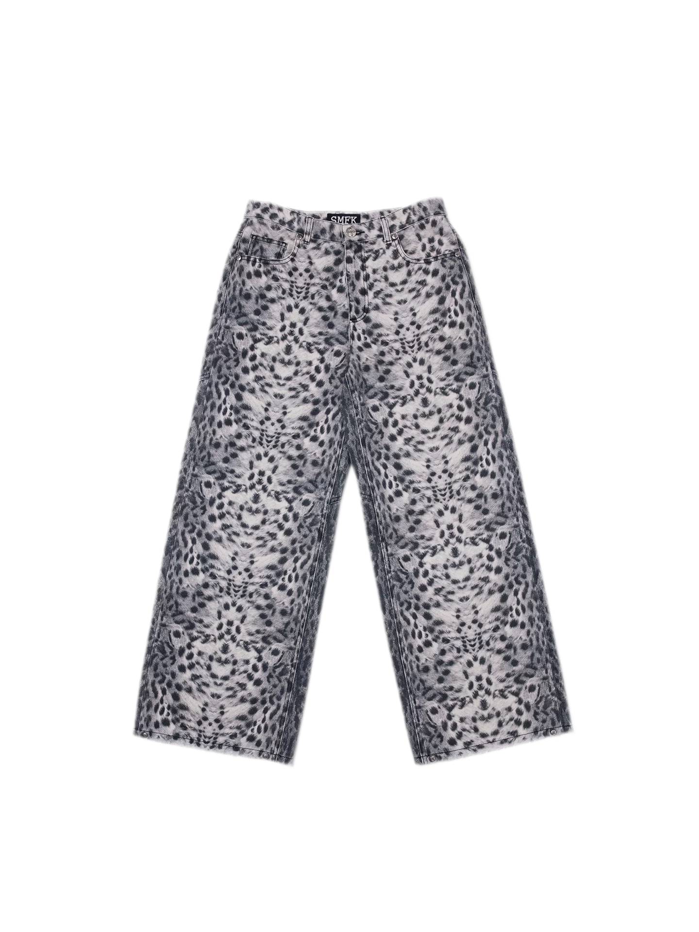 Cross Statue Leopard Print Wide-Leg Jeans