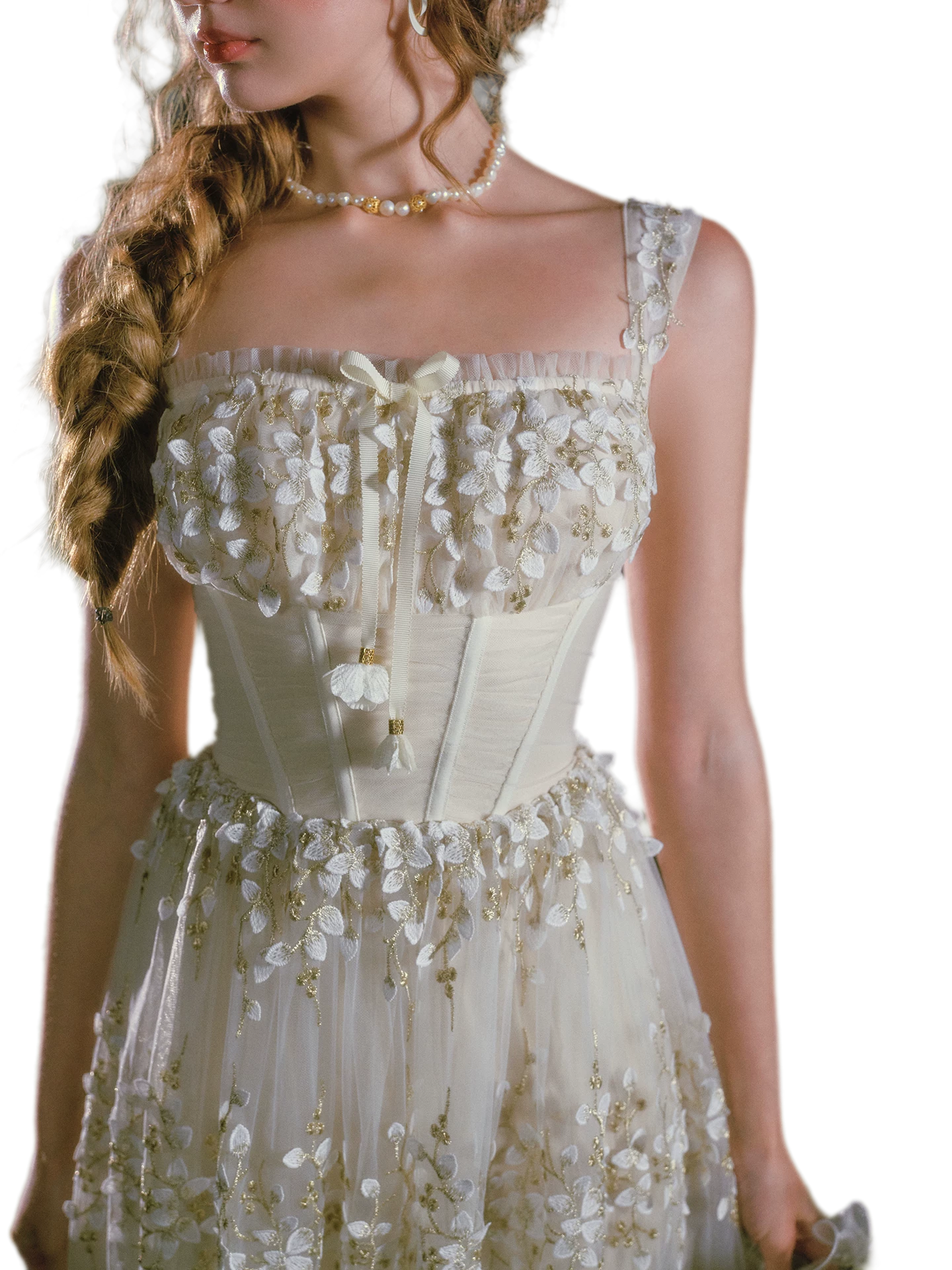 Embroidered Boned Waist Maxi Dress