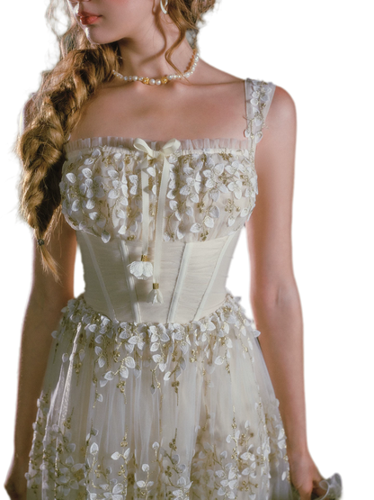 Embroidered Boned Waist Maxi Dress