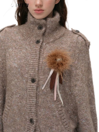 Textured Stand Collar Cardigan