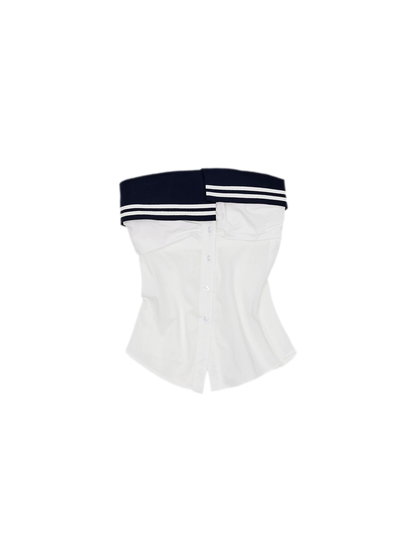 Irregular Navy Collar Sleeveless Shirt