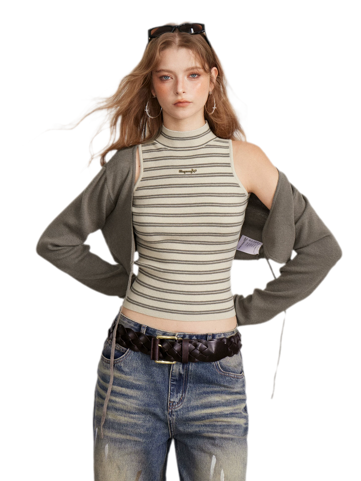 Contrast Stripe Knit Vest Set