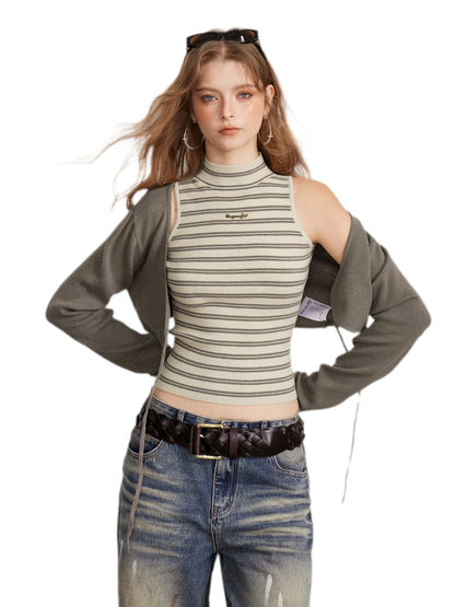 Contrast Stripe Knit Vest Set