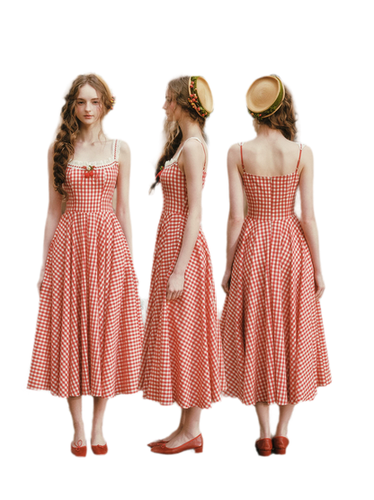 Gingham Lace Trim Dress