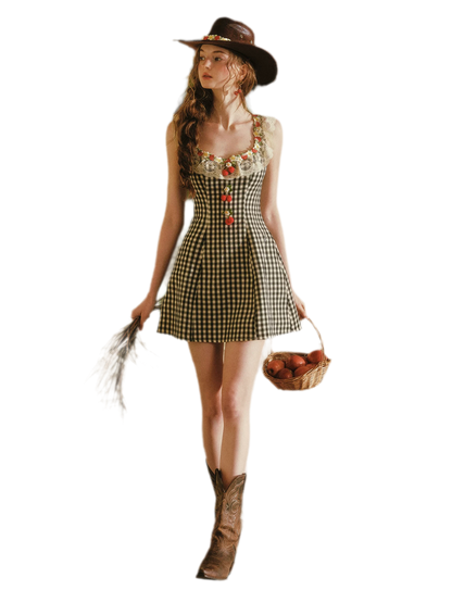 Lace Trim Plaid Mini Dress