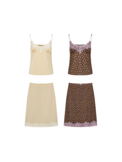 Southern France Polka Dot Lace Camisole &amp; Skirt