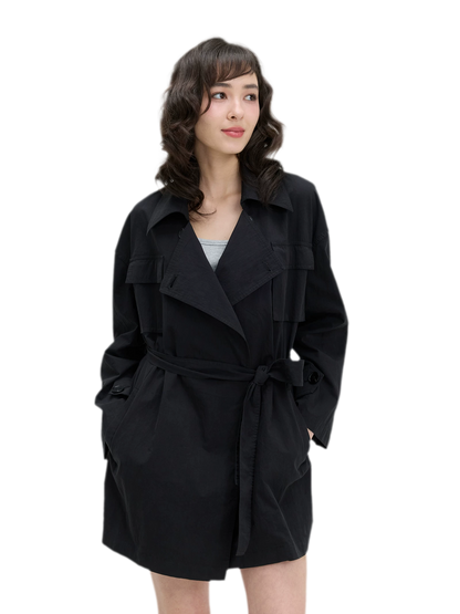 Matte Finish Belted Short Trench