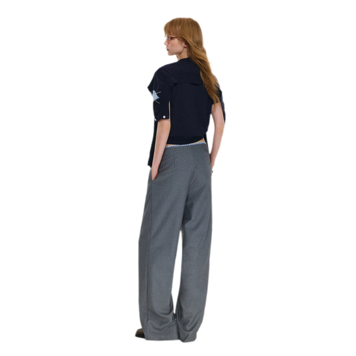 Plaid Lace Waistband Straight Pants