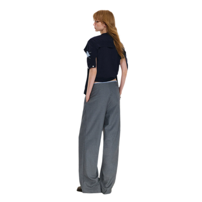 Plaid Lace Waistband Straight Pants