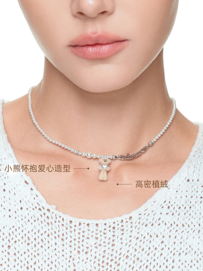 Bear Hug Pearl Heart Necklace