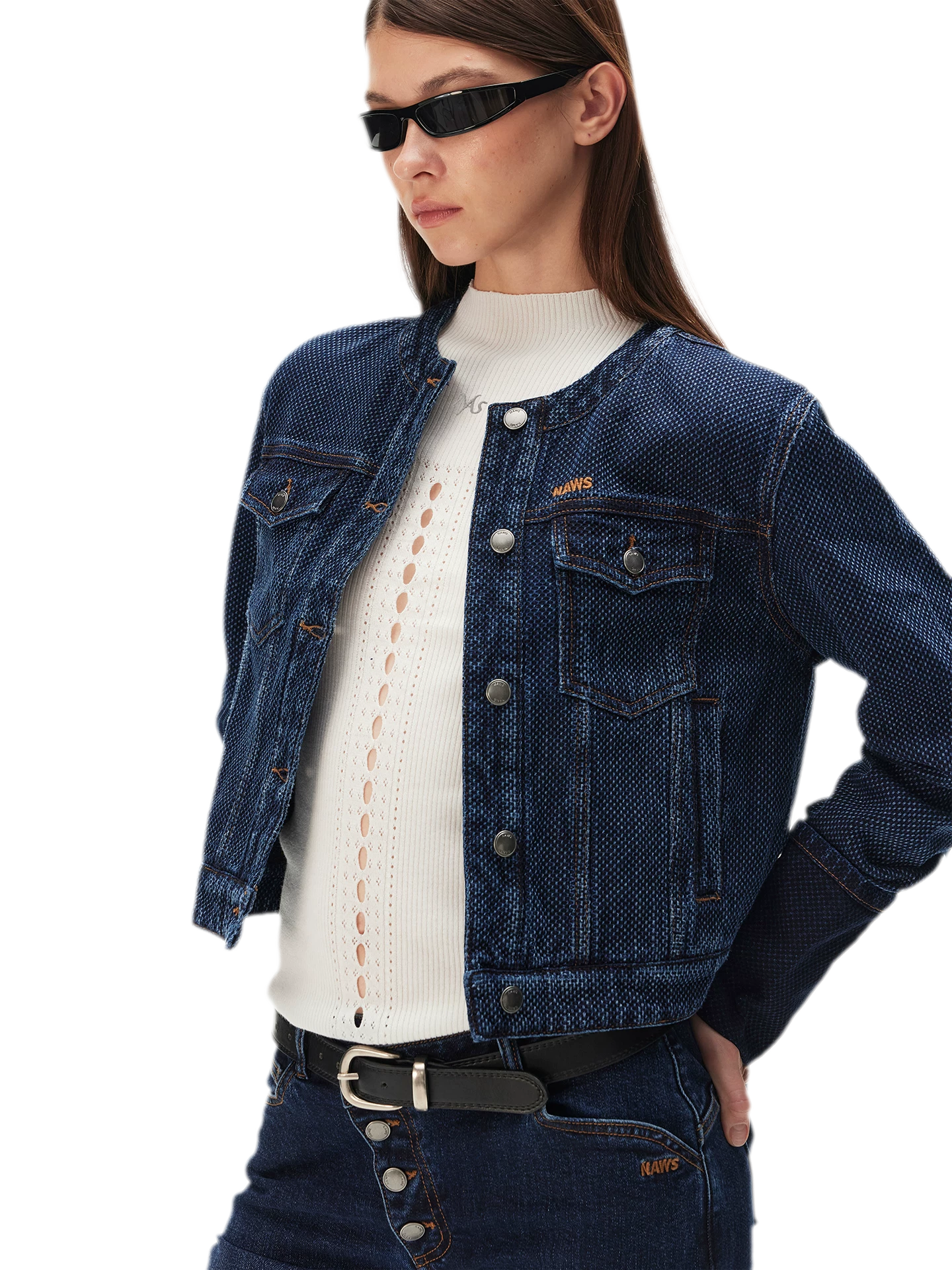 Textured Jacquard Cropped Denim Jacket