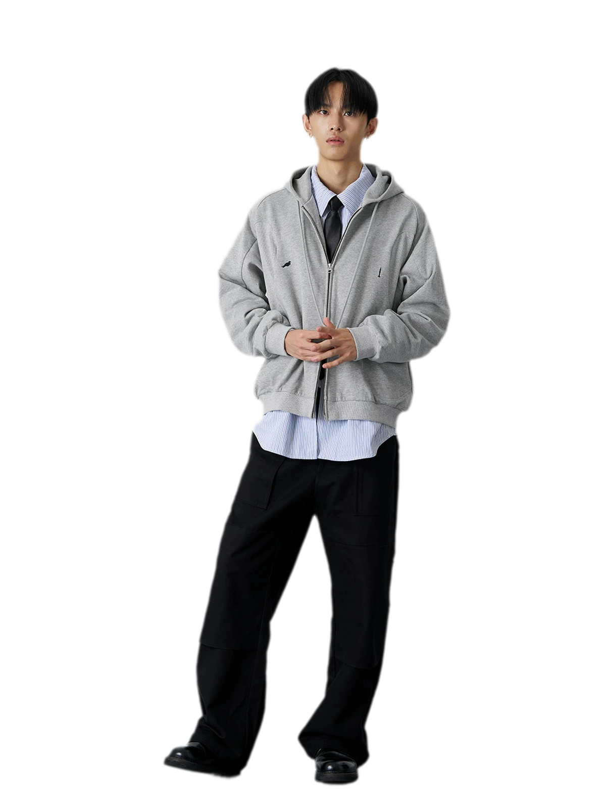 Ribbed Panel Hooded Zip Jacket
