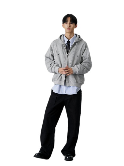 Ribbed Panel Hooded Zip Jacket