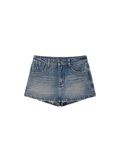 Light Indigo Distressed Denim Skort