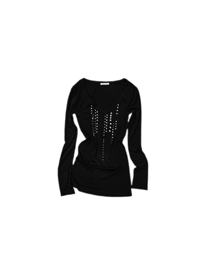Rhinestone Fitted Knit Top