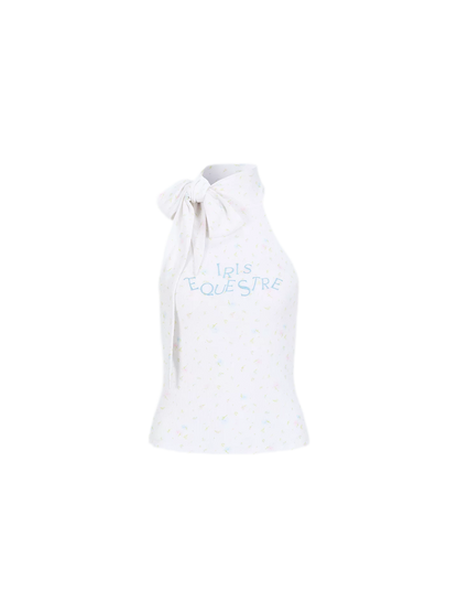 Printed Bow-Tie Halter Cropped Vest