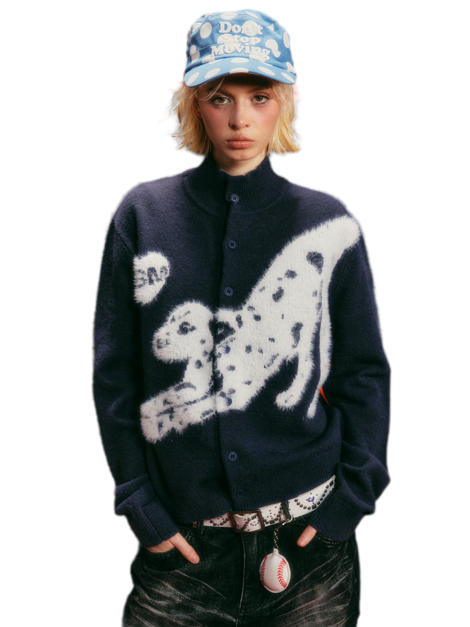 Textured Jacquard Stand-Collar Cardigan