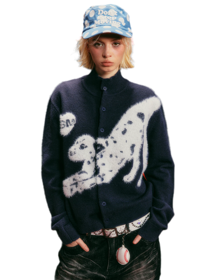 Textured Jacquard Stand-Collar Cardigan