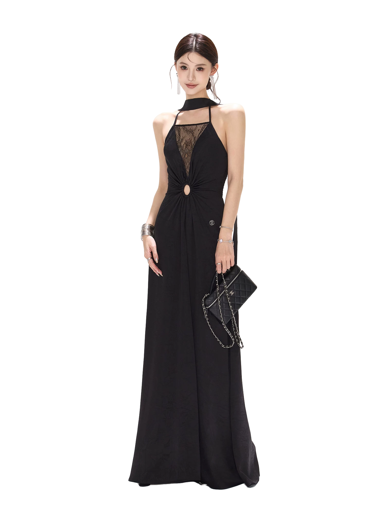 cynr Mesh Lace Deep V Halter Satin Long – CHINASQUAD