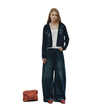 Washed Rivet Curved-Leg Jeans